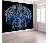 Générique Poster Mural 3D Fantaisie Animaux 200 X 140 Cm Dragon D'Argent Viking Rune Papier Peint Panoramique Noirtapisserie Photo Peinture Murale Pour Salon - Moderne Décoration Poster Tableaux