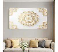 Générique Poster Toile Panoramique Mandala Oriental Salon 140 x 70 cm Blanc | Tableau Décoratif Mural Sans Châssis, Graphisme Poétique pour Espace Détente et Couloir, Toile Imperméable Solide