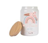 Générique Pot à cookies 500 ml “Une Nounou en Or” - Cadeau personnalisable fête des nounous ou Noël - Pot à biscuits en céramique avec couvercle bambou - Cadeau nounou