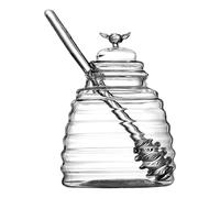 Générique Pot à miel avec cuillère, distributeur en verre, pot à miel transparent, couvercles et cuillère, pot à miel de ruche pour stocker le miel et le sirop, récipient à miel et à ruche