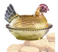 Générique Pot de rangement en verre - Verre de 17,5 cm, pot à bonbons en forme de poulet, sucrier coloré | Récipient décoratif de collation, charmant plat de bonbons au poulet avec couvercle, af