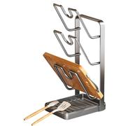 Générique Pot Lid Storage - 18.2x13.6x22.5cm Pots Lids Holder | Kitchen Pot Lid Rack | Carbon Steel With Removable Drip Tray | Multi-Layer Pots Lids & Cookware Organizer | Countertop Storage