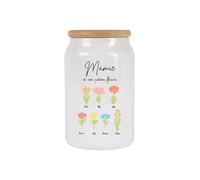 Générique Pot personnalisé Mamie et ses petites fleurs - Cadeau Fête des Grands-Mères - Prénoms petits-enfants - Pot en céramique avec couvercle bambou