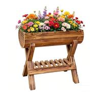 Générique Potager SuréLevé en Bois 2 Niveaux, JardinièRe ExtéRieure avec Trous D’éVacuation Et éTagèRe De Rangement pour Balcon Terrasse LéGumes Fleurs