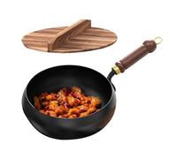 Générique Pots de fer pour la cuisson, wok de fer pour la cuisson - Wok à fond plat multifonctionnel avec poignée en bois,Coillage à induction de 24 cm de diamètre de 24 cm pour les poêles