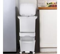 Générique Poubelle de cuisine 42 L à 3 compartiments - Système de tri des déchets plastiques recyclés, poubelle à pédale avec couvercle, poignée, crochet et roulettes pour cuisine, maison et bureau