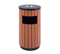 Générique Poubelle extérieure en acier et bois avec cendrier - Grande poubelle ronde pour cuisine, design robuste et pratique