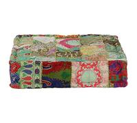 Générique Pouf carré en Coton Fait Main 50x50x12 cm Vert, Design Vintage Patchwork avec Broderies Exotiques, rembourré pour Un Confort Doux, Style Indien Artisanal pour intérieur.