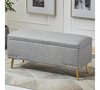 Générique Pouf de Rangement en Similicuir, Banc de Rangement rectangulaire pour Salon ou entrée, Repose-Pieds rembourré avec Couvercle à charnière de sécurité et Rangement - Gris Clair 60 x
