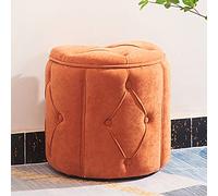 Générique Pouf de Rangement en Velours, Repose-Pieds, Pouf à Boutons Mignons, Pouf pour Salon, Chambre, entrée, Petit Pouf avec Rangement - Orange 32x32x37cm (13x13x15 Pouces)