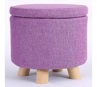 Générique Pouf de Rangement Rond pour Salon, Coffre de Rangement Bas en Coton et Lin, Repose-Pieds de canapé empilable, Tabouret à Langer pour entrée Chambre-Violet clair-12,6 * 12,2 Pouces