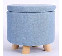 Générique Pouf de Rangement Rond pour Salon, Coffre de Rangement Bas en Coton et Lin, Repose-Pieds de canapé empilable, Tabouret à Langer pour entrée Chambre-Bleu clair-12,6 * 12,2 Pouces