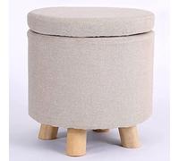 Générique Pouf de Rangement Rond pour Salon, Coffre de Rangement Bas en Coton et Lin, Repose-Pieds de canapé empilable, Tabouret à Langer pour entrée chambre-kaki-13,8 * 13 Pouces