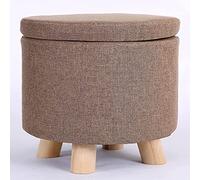 Générique Pouf de Rangement Rond pour Salon, Coffre de Rangement Bas en Coton et Lin, Repose-Pieds de canapé empilable, Tabouret à Langer pour entrée Chambre-Marron clair-12,6 * 12,2 Pouces