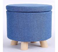 Générique Pouf de Rangement Rond pour Salon, Coffre de Rangement Bas en Coton et Lin, Repose-Pieds de canapé empilable, Tabouret à Langer pour entrée Chambre-Bleu marine-12,6 * 12,2 Pouces