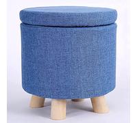 Générique Pouf de Rangement Rond pour Salon, Coffre de Rangement Bas en Coton et Lin, Repose-Pieds de canapé empilable, Tabouret à Langer pour entrée Chambre-Bleu marine-13,8 * 13 Pouces