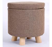 Générique Pouf de Rangement Rond pour Salon, Coffre de Rangement Bas en Coton et Lin, Repose-Pieds de canapé empilable, Tabouret à Langer pour entrée Chambre-Marron clair-13,8 * 13 Pouces