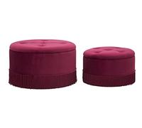 Générique Pouf Rond Bordeaux Ø71x41-55x33 avec Rangement et Franges Style Charleston, Bois et Velours