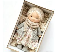 Générique Poupée de Chiffon 28cm avec Boîte, Chapeau, Sac, Vêtements & Chaussures - Jouet Peluche Doux pour Enfants, Cadeau Naissance Anniversaire Noël (Bleu - avec boîte)