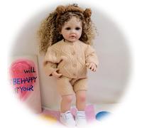 Générique Poupée Reborn 22 Pouces Réaliste Reborn Babies Dolls Filles Réel réel Vinyle Silicone Mignon Cheveux Bouclés Tout-Petits Bébé Nouveau-né Jouet pour Enfants 3+ Ans & Collection