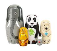 Générique Poupées Russes Figurines Russes d'Éléphants en Bois Fait Main | Poupées Gigognes Décor Animaux 5 Pièces Pour Adultes Garçons Filles Maison Cuisine Chambre Noël Halloween