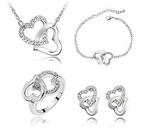 Générique Pour Bracelet Anneaux Heart Set collier cadeau boucle d'oreille à chaîne pour femmes bracelets de bijoux Moule Bijoux (White, One Size)