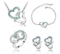 Générique Pour Bracelet Anneaux Heart Set collier cadeau boucle d'oreille à chaîne pour femmes bracelets de bijoux Moule Bijoux (Sky Blue, One Size)