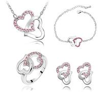 Générique Pour Bracelet Anneaux Heart Set collier cadeau boucle d'oreille à chaîne pour femmes bracelets de bijoux Moule Bijoux (Hot Pink, One Size)