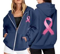 Générique pour Femme Cancer du Sein Pull Court Chaud de Sport décontracté en Polaire avec Cordon Serrage et Fermeture éclair mensuelle la prévention des Femmes Plaid Sweat Capuche