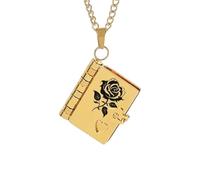 Générique Pour le collier pendentif livre Self-Rose, collier rose noire « I’m Strong As Fuck », cadeau inspirant pour femmes avec pendentif livre multicouche (Gold)