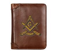 Générique pour Les Hommes Cuir véritable Haute Capacité Portefeuille Court Trifold, Blocage RFID Mince et élégant Fenêtre Photo Porte-Cartes de crédit Porte-Monnaie Franc-maçon,café,Style 1