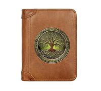 Générique pour Les Hommes Cuir Véritable Portefeuille Court, avec Blocage RFID Trifold Porte-Monnaie, Viking Arbre de Vie Arbre à Souhaits Portefeuille,Marron