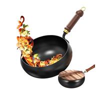 Générique Pouser en fer japonais, wok sauté avec poignée en bois, en toute sécurité sans revêtement de casquette de bicen japonaise forgé avec couvercle (28 cm) pour la cuisine à domicile