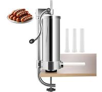Générique Poussoir à Saucisses Manuel INOX 3L - 3 Tubes de Remplissage - Pince de Fixation pour Table - Idéal pour Charcuterie Maison
