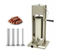 Générique Poussoir à Saucisses Manuel Vertical 5L - Acier Inoxydable - 4 Tubes Inclus - 2 Vitesses - Idéal pour Charcuterie et Boucheries
