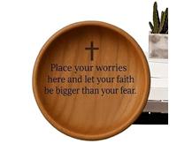 Générique Prayer Bowl Wooden - Rustic Christian Decor with Engraved Cross | Handcrafted Wood Design, Religious Home Accessory, Baptism Altar Ornament, Spiritual Gift for Living Room and Bedroom