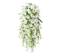 Générique Precisetrue Hanging Flowers, Artificial Morning Glory Hanging Basket, Artificial Faux Hanging Outdoor Flowers Plants Basket for Summer Outside Decoration, 14 Bundles Fake (White,1pcs)
