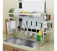 Générique Premium 304 Stainless Steel Over Sink Dish Drying Rack, 2-Tier Large Dish Drainer Shelf with Utensil Holders Hooks for Kitchen Counter Organization,5263 Sink Less Than 33.8 inch 1