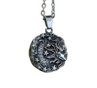Générique Prénom de la tombe Arrive Mode Collier pendentif sur visage de lune et soleil avec des étoiles Bijoux de charme rond Garçon Féminin Cadeau de couple