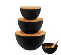Générique Prep Containers - 3 Piece Mixing Bowls for Kitchen and Pantry, Nesting Design with Wooden Lids, Storage Solution for Chips, Bread, Soup, Fruit, Vegetable, Meal, 10, 8, 6 inch