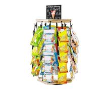 Générique Présentoir à chips rotatif à 360°, 5 niveaux, 40 clips, Organisateur de collations avec panneau d'affichage, présentoir de bonbons et snacks pour comptoirs