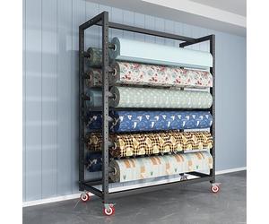 Générique Présentoir à Rouleaux de Tissu avec Barre de Suspension réglable, Robuste et Mobile, en Acier, pour Rouleaux de Vinyle, de Cuir, de Film pour vitres ou de Papier Peint.