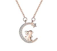 Générique Présentoir Colliers Colliers Bijoux Pendentif de Collier de Lapin Mignon de Lune de de personnalité pour des Cadeaux de Bijoux de Femmes Perles Chaîne Colliers Bijoux (Rose Gold, One Size)