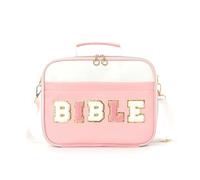 Générique Pretty Bible Bag for Women, Floral Chenille Letter Design, Large Capacity Bible Cover Case for Women, Quilted Bibles Case with Shoulder Strap, for Study Supplies (Pink)