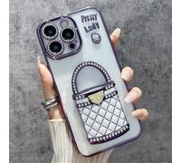 Générique Pretty Lady Case Cover for iPhone with Mirror, Glitter Magnetic Case with Invisible Stand, Electroplated Lens, Drop-Proof and Fully Covered, for iPhone 16/15/14/13/12 Series (Purple,12 Pro)