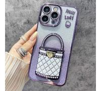 Générique Pretty Lady Case Cover for iPhone with Mirror, Glitter Magnetic Case with Invisible Stand, Fully Covered and Drop-Proof, for iPhone 16/15/14/13/12 Series (Purple,15plus)