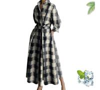 Générique Primarilyx Shirt Wrap Dress, New Women's Plain Lapel Shirt Wrap Dress, Women's Cotton Button Down Maxi (Plaid,Grand)