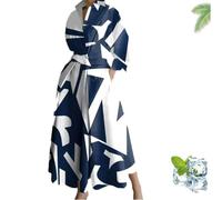 Générique Primarilyx Shirt Wrap Dress, New Women's Plain Lapel Shirt Wrap Dress, Women's Cotton Button Down Maxi (Blue Patterns,Grand)