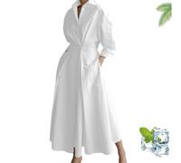 Générique Primarilyx Shirt Wrap Dress, New Women's Plain Lapel Shirt Wrap Dress, Women's Cotton Button Down Maxi (White,M)