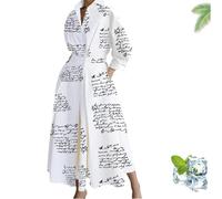 Générique Primarilyx Shirt Wrap Dress, New Women's Plain Lapel Shirt Wrap Dress, Women's Cotton Button Down Maxi (Letters,TTG)